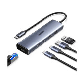 UGREEN 6-portni USB-C HUB na 1xUSB-A 3.2, 2xUSB-C 3.2, 1xUSB-A 2.0, 1xUSB-C za napajanje, 1x RJ45 konektor, sivi