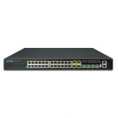 PLANET Layer 3 24-Port 10/100/1000T 802.3at PoE with 4-port shared 100/1000X SFP + 4-Port 10G SFP+ Stackable Managed Gigabit 