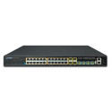 PLANET Layer 3 24-Port 10/100/1000T 802.3at PoE with 4-port shared 100/1000X SFP + 4-Port 10G SFP+ Stackable Managed Gigabit 