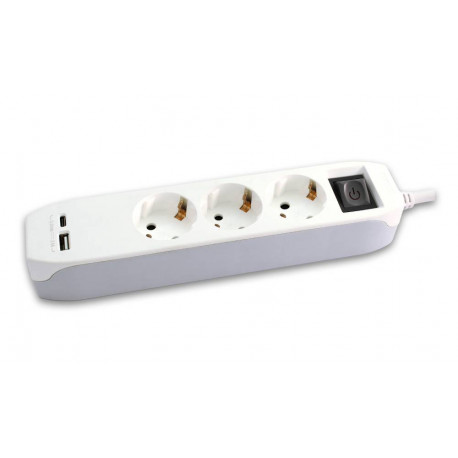 Prenosiva utičnica,3ut., USB A+C, punjač 16A, 1.4m