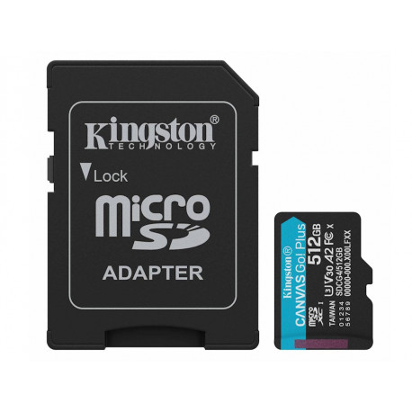 Kingston 512GB microSDXC Canvas Go Plus Gen4 + ADP200MB/s A2 U3 V30 Card + Adapter