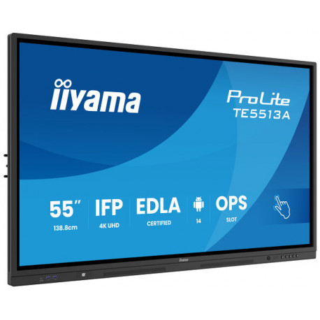 IIYAMA 55" TE5513A-B1AG UDH (3840x2160) IPS, 450 cd 8ms 40, 10pt writing 200Hz Scan rate, iiWare 21E (Android 14 OS) featurin