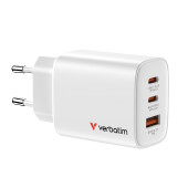 Verbatim GaN Essentials zidni punjač 65W, 2× USB-C i 1× USB-A, bijeli