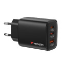 Verbatim GaN Essentials zidni punjač 65W, 2× USB-C i 1× USB-A, crni