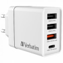 Verbatim zidni punjač 30W, 3×USB-A/1×USB-C, bijeli
