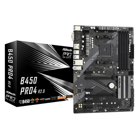 ASRock MB B450 PRO4 R2.0, S.AM4, 4xDDR4/3200, PCIe 3.0, G-LAN, USB-C, VGA/HDMI/DP, ATX