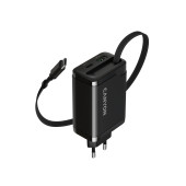 CANYON charger OnCharge 65RC Build-In Cable USB-C 65W 1xPD 1xQC EU Black