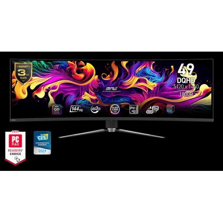 MSI MPG 491CQP QD-OLED Gaming Monitor, 49", 5120 x 1440 (DQHD), QD-OLED, 144Hz, Curve 1800R, 0.03ms,