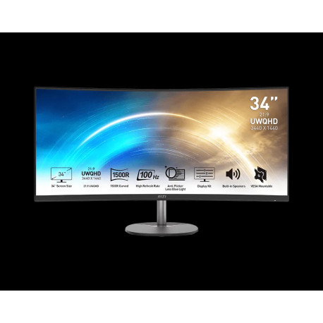 MSI PRO MP341CQ, VA, Curved 34", 3440 x 1440 (UWQHD), 100Hz, 4ms (GTG Min.) / 1ms MPRT, FreeSync, 21