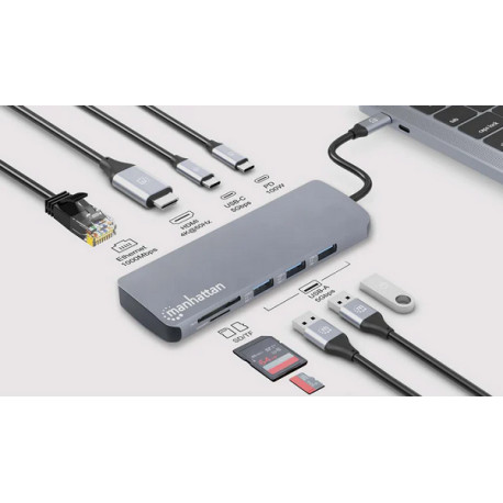 Manhattan docking USB-C 9 u 1 HDMI 4K@60Hz