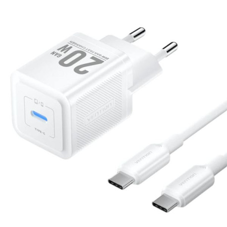 Vention 1-Port USB-C GaN Charger 20W with USB-C to USB-C Cable, 1m, White