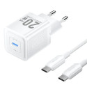Vention 1-Port USB-C GaN Charger 20W with USB-C to USB-C Cable, 1m, White