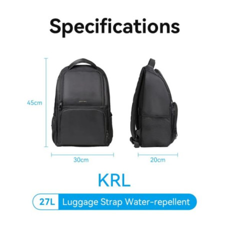 Vention Water-Repellent Laptop Backpack Black, 27L