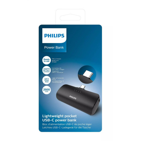Philips power bank DLP2510C, 2500mAh, USB-C, crni