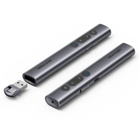 Vention Wireless PowerPoint Presentation Clicker with Green Laser Pointer, Rechargable – Gray