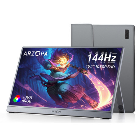 Prenosni monitor 16.1'' (41 cm) FullHD IPS 144Hz, mHDMI, USB-C, zvočniki, ovitek, ARZOPA Z1FC