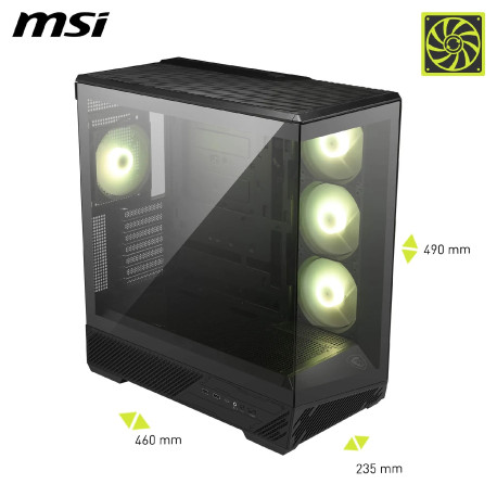 Chassis MAG PANO 130R PZ, ATX, Mid Tower, 4x Pre-installed 12mm ARGB Fan, 460 x 232 x 490 mm, Black
