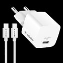 Verbatim Mini GaN punjač 20W PD3.0  s kabelom USB-C / C, M/M, 1.0m , bijeli