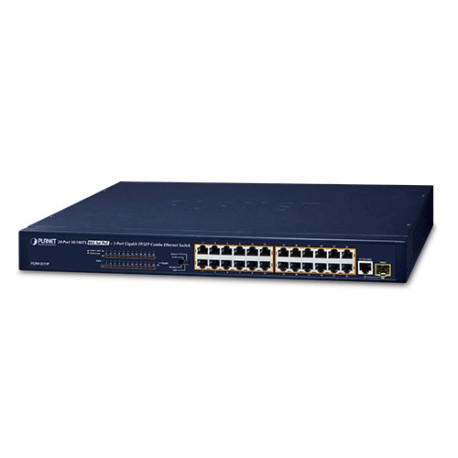 PLANET 24-Port 10/100BASE-TX 802.3at PoE + 1-Port Gigabit, TP/SFP Combo, Ethernet Switch