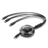 Vention 3-in-1 USB 2.0 Type-C Male to USB-C Male USB-C Male Lightning Male 5A Retractable Cable 1.1M Black