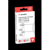 Verbatim Sync & Charge kabel 3-u-1 USB-A na Micro-B/USB-C/Lightning, M/M, 18W, bijeli, 1.0m