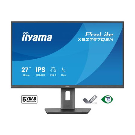 IIYAMA 27" XB2797QSN-B1 QHD (2560×1440) IPS Pivot, 75Hz, 1ms, 350cd/m2, 1000:1, HDMI/DP, USB-C Dock (PD 65W, DP out), 2×USB-A