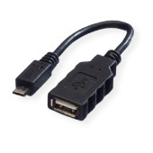 Roline USB2.0 OTG kabel TIP A(F) na Micro B(M), 0.15m, crni