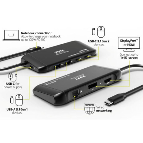 Port docking travel  USB-C,1x4K ili 2xFHD, do 100W