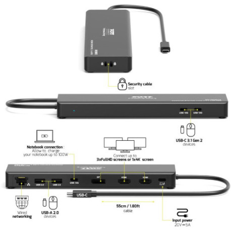 Port docking travel  USB-C,1x4K ili 3XFHD, do 100W