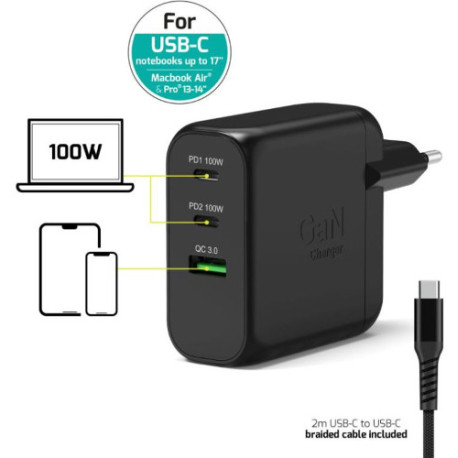 Port zidni punjač 100W type C,GaN2+USB-C kabel 2m