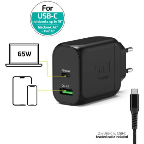 Port zidni punjač 65W type C GaN2 + USB-C kabel 2m