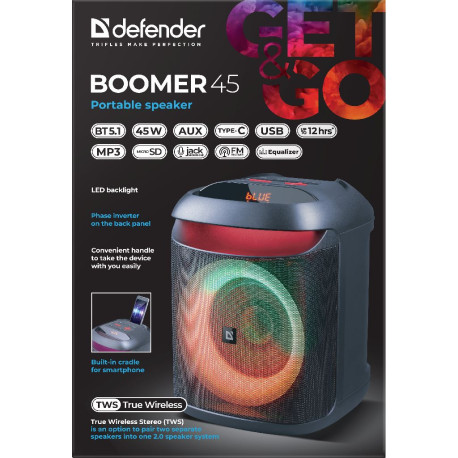 Prijenosni zvučnik Defender Boomer 45, BT/FM/USB/microSD, RMS 45W