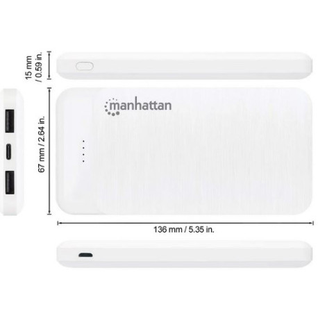 Manhattan powerbank 10000mAh,USB-C,microUSB-A,bije