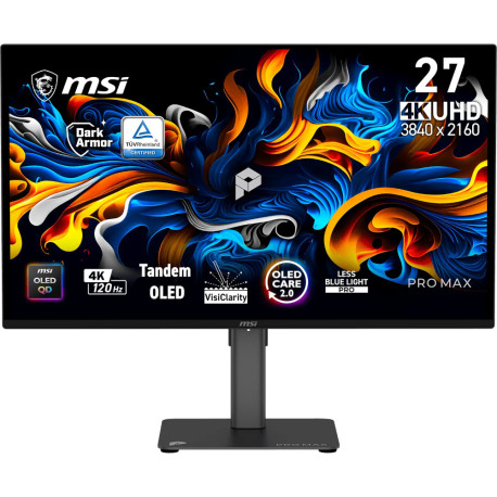 Monitor MSI PRO MAX 271UPX12G / 67,3 cm (26,5") / 3840x2160 (UHD) / QD-OLED / 120Hz / 0.03 ms (GTG) / 250 nits / 1500000:1 /