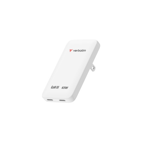 Verbatim Essentials Slim GaN zidni punjač 65 W, 2xUSB-C PD3.0, bijeli