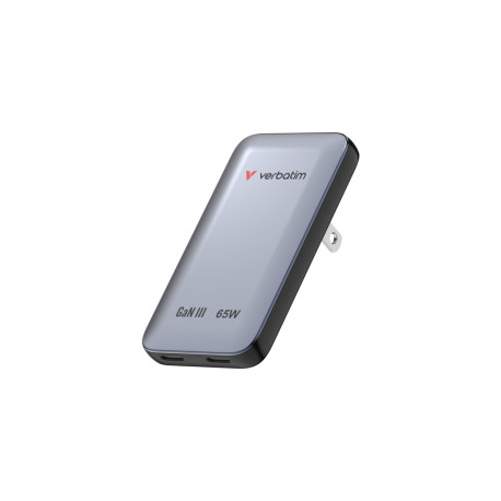 Verbatim Essentials Slim GaN zidni punjač 65 W, 2xUSB-C PD3.0, sivi