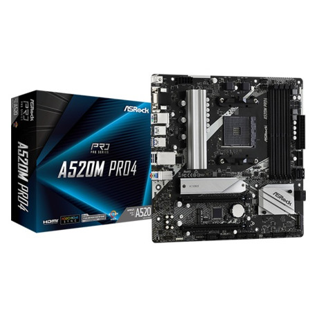 Asrock MB A520M PRO4, S. AM4, DDR4/4733+(OC), PCIe 3.0, G-LAN, VGA/HDMI/DP, mATX