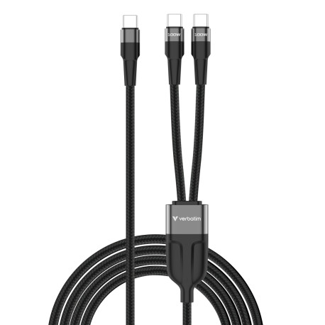 Verbatim Sync & Charge DUAL kabel USB-C na dupli USB-C, M/M, 100W PD3.0, PPS, QC2.0 i QC3.0, crni, 1.5m