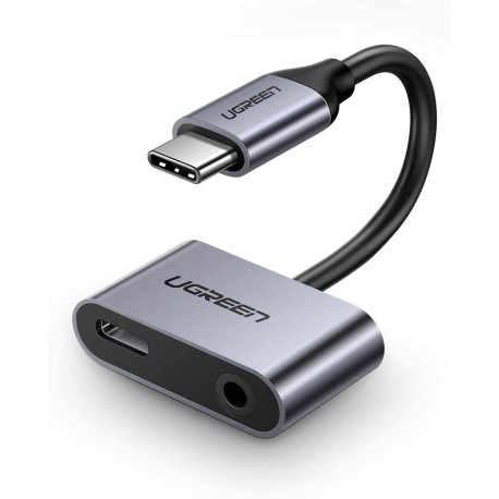 UGREEN adapter Type C (M) na 3.5mm Audio + Type C (Ž), sivi