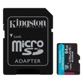 Kingston 64GB microSDXC Canvas Go Plus Gen4 200MB/s A2 U3 V30 Card + Adapter
